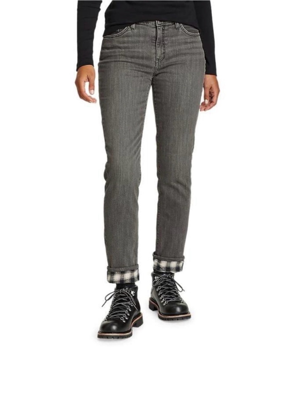Eddie Bauer Flannel Lined Boyfriend Jeans - 12 Gray